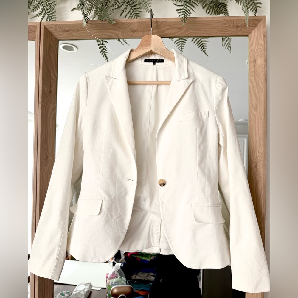 Women's Theory Cream Single-Button Blazer Jacket size 10